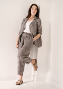 Natural Checked Linen Trousers