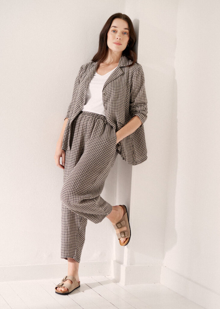 Natural Checked Linen Trousers