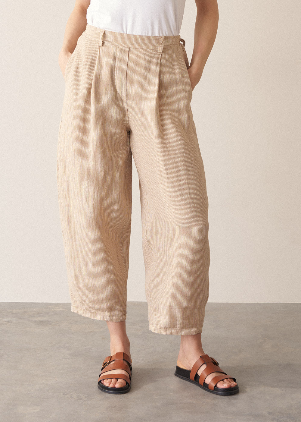 Maize Striped Barrel Leg Linen Trousers - Image 3