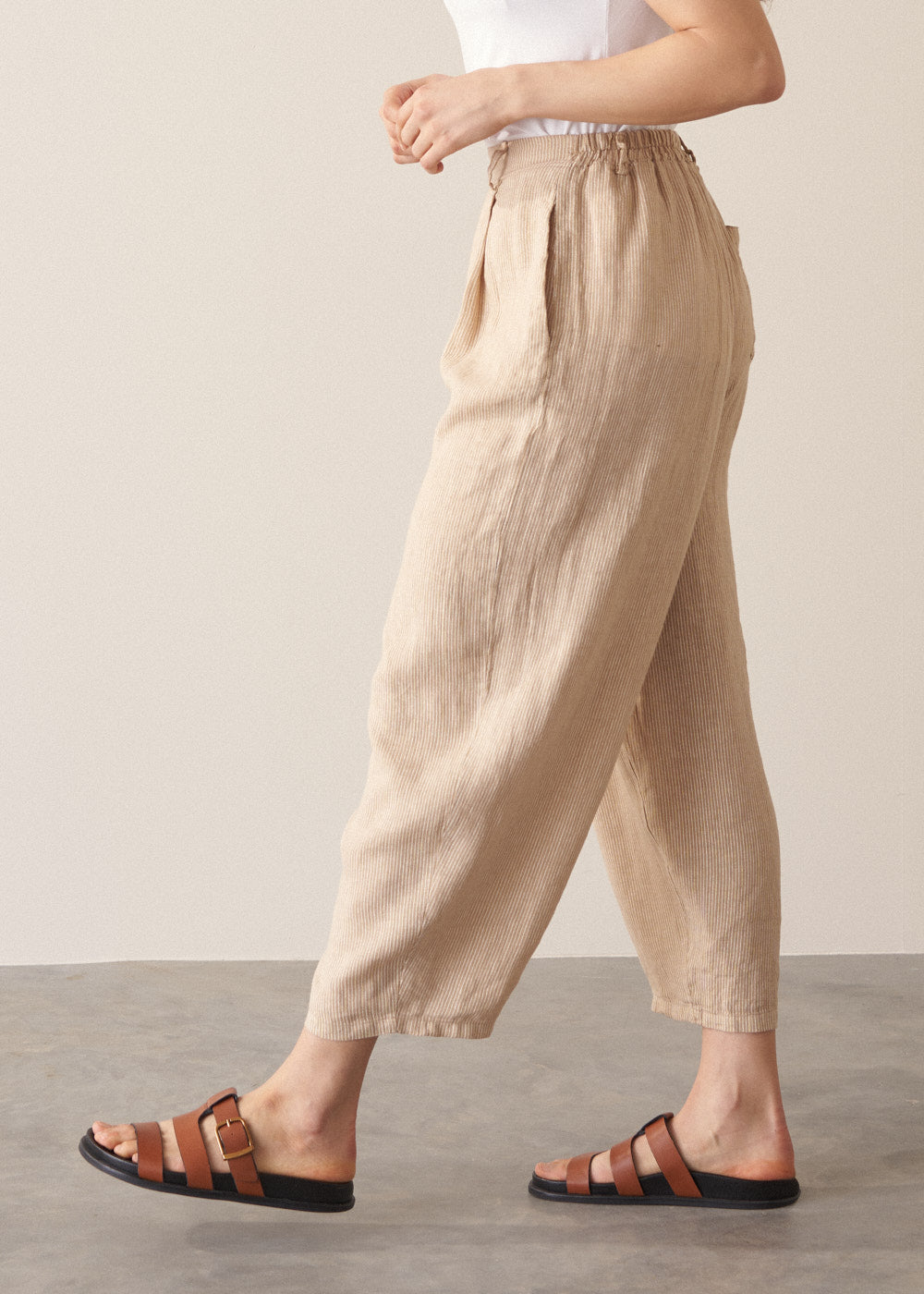 Maize Striped Barrel Leg Linen Trousers - Image 2