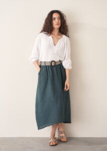 Dark Green Linen Skirt