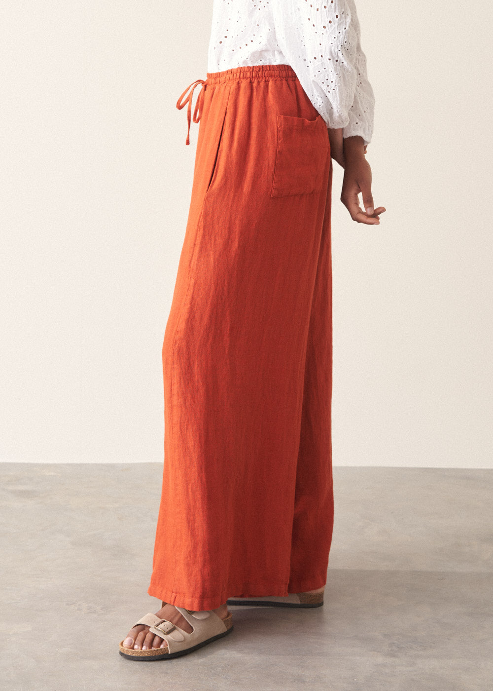 Burnt Orange Drawstring Linen Trousers - Image 4