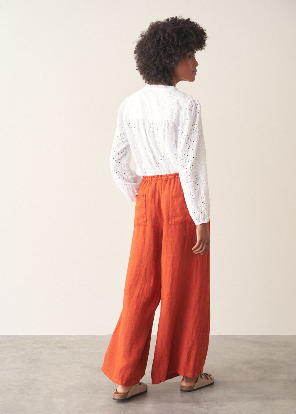 Burnt Orange Drawstring Linen Trousers - Image 2