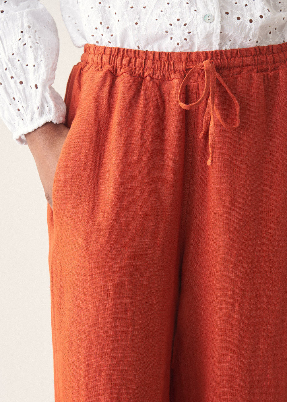 Burnt Orange Drawstring Linen Trousers - Image 3