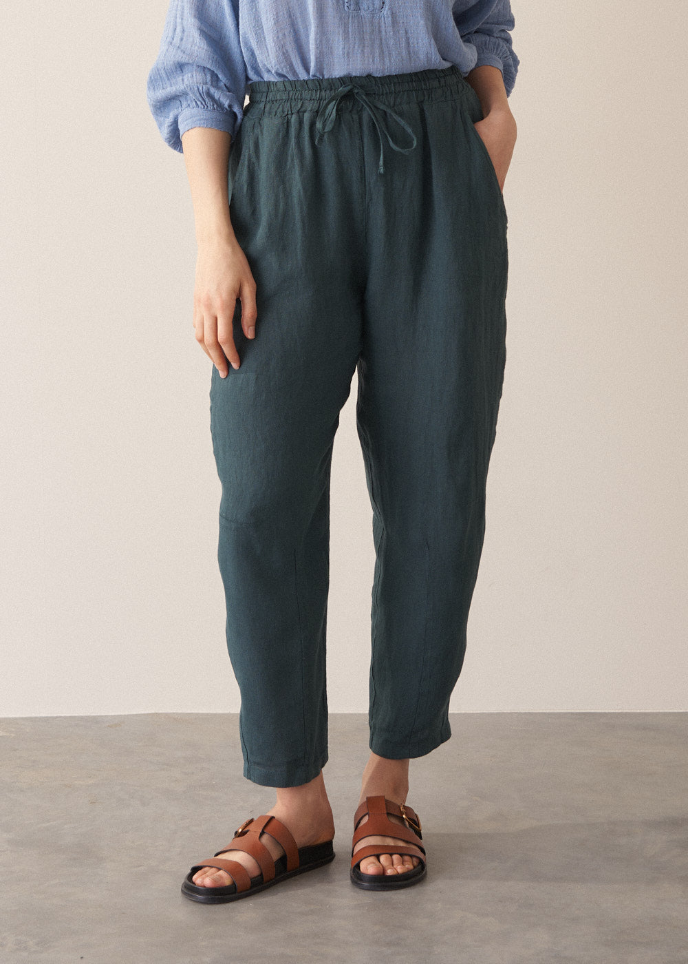 Everyday Dark Green Linen Trousers - Image 2