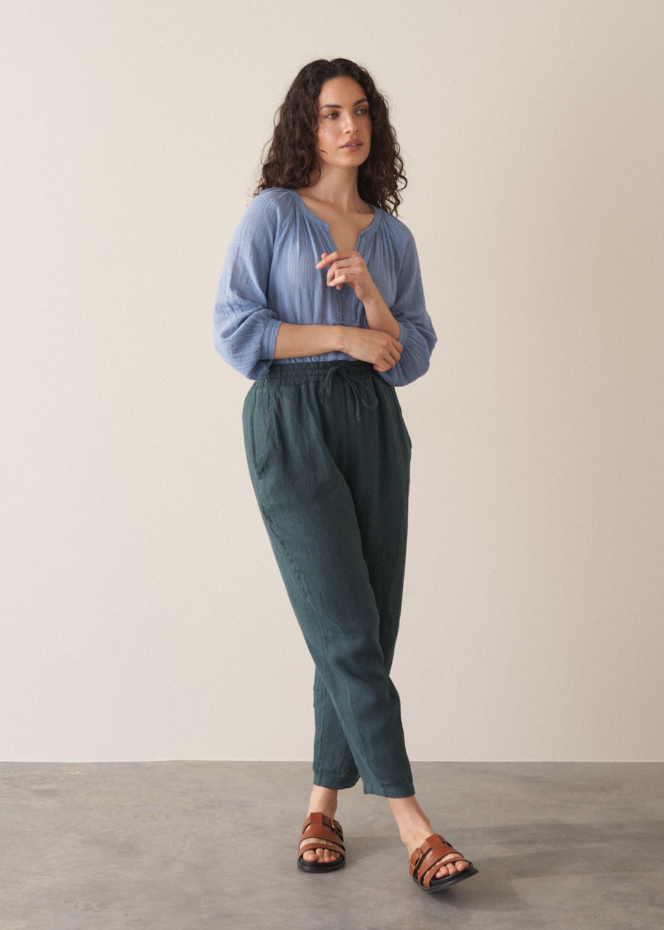 Dark Green Linen Trousers