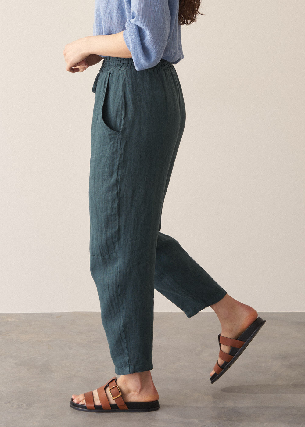 Everyday Dark Green Linen Trousers - Image 4